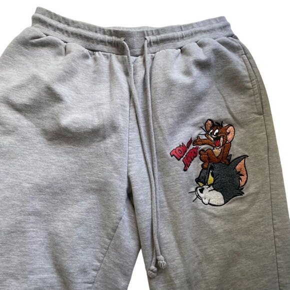 Womens Tom and Jerry Sweat Pants Gray Embroidered Characters XL 15 17 u - Picture 4 of 11